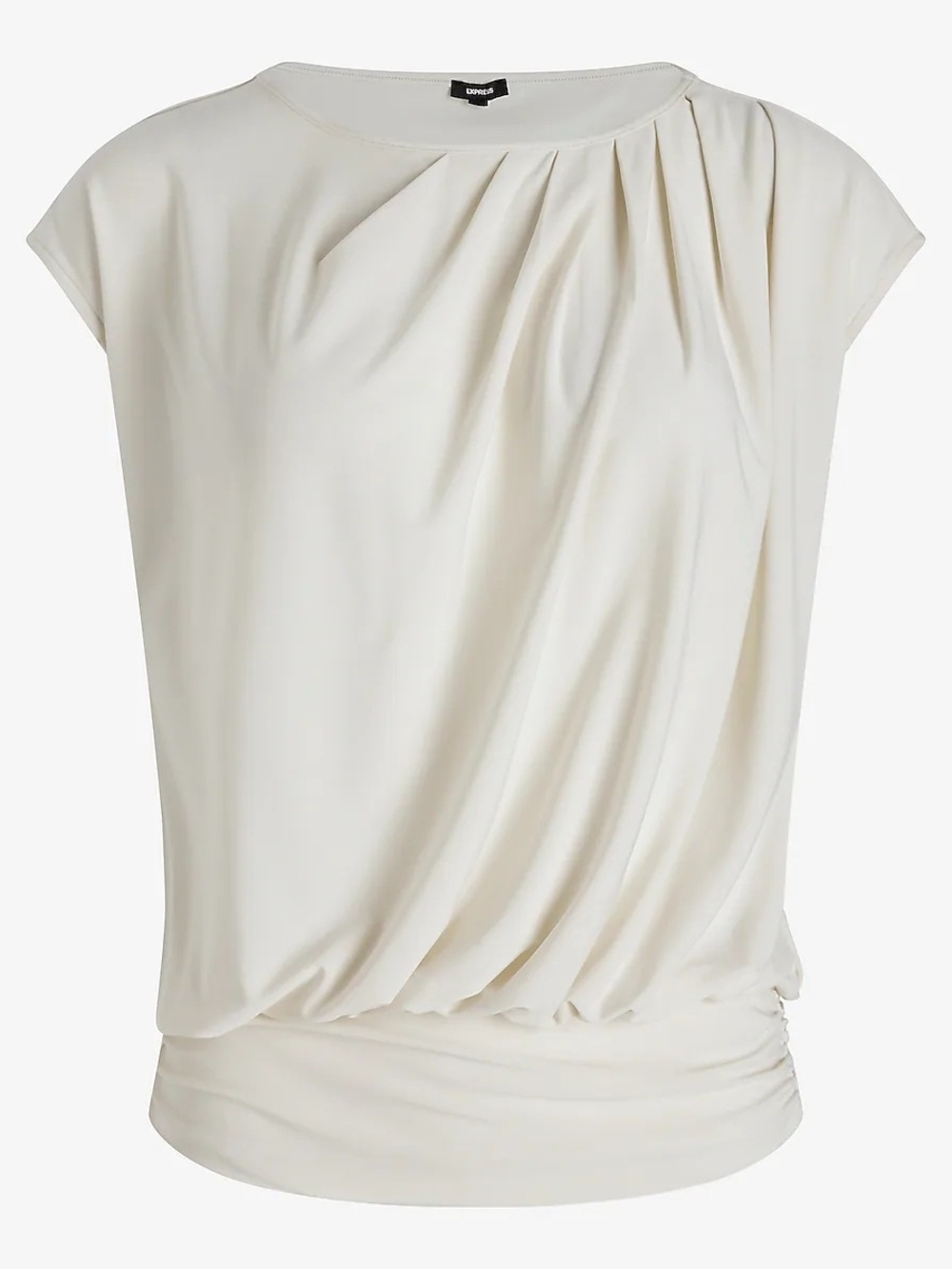 Express Medium Cream Pleated Cap-Sleeve Blouse